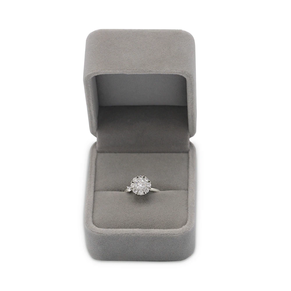 Factory wholesale custom grey velvet jewelry box long chain box wedding ring box