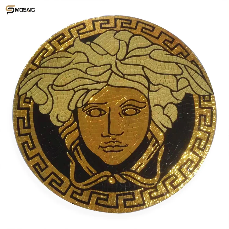 Luxury wall decor hand cutting art mosaic italian circular design pattern high quality gold glossy crystal glass mosaic tiles