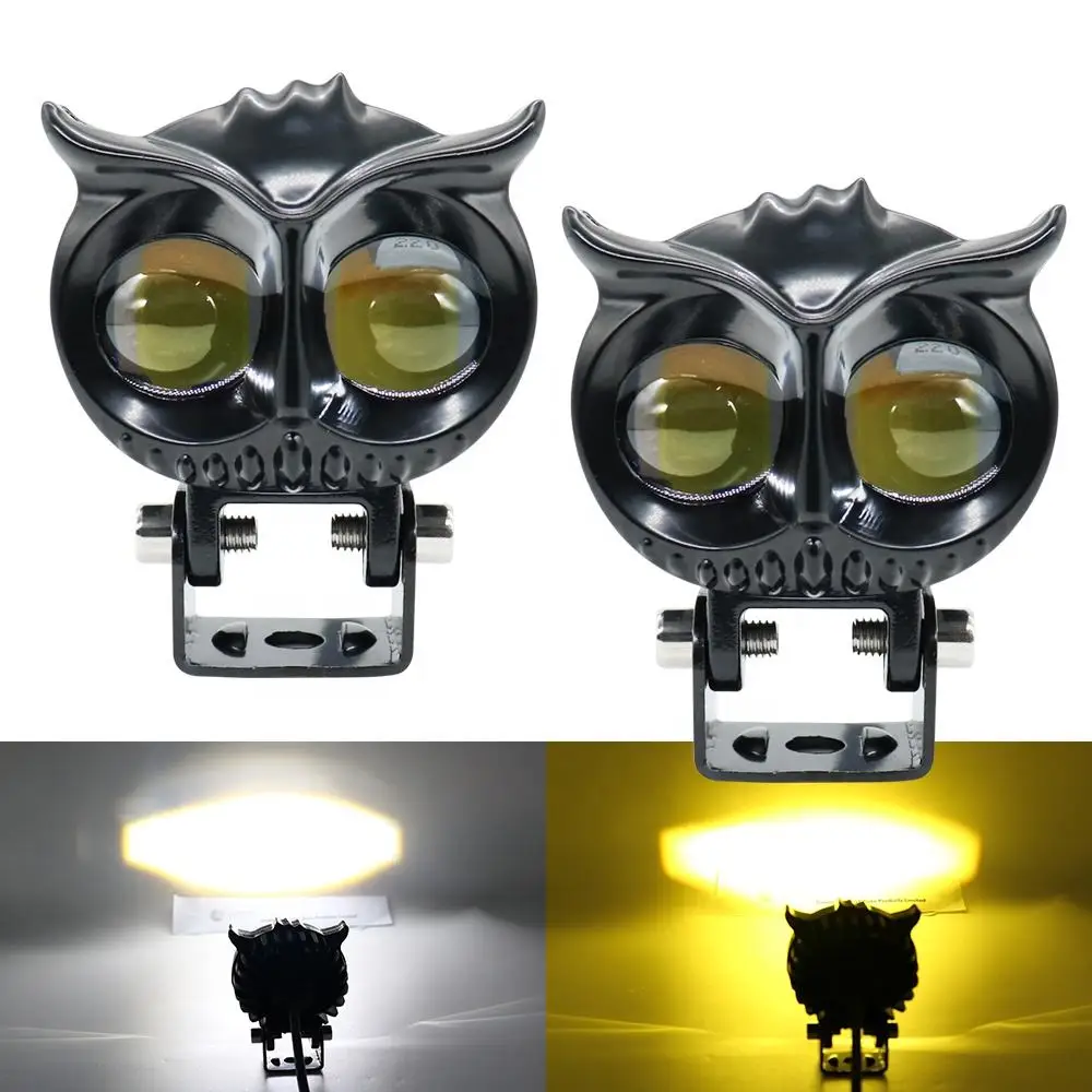 Off-road Motorcycle LED Headlights White Yellow Owl Lights Auxiliary Spot Motorcycle Led Fog Lights