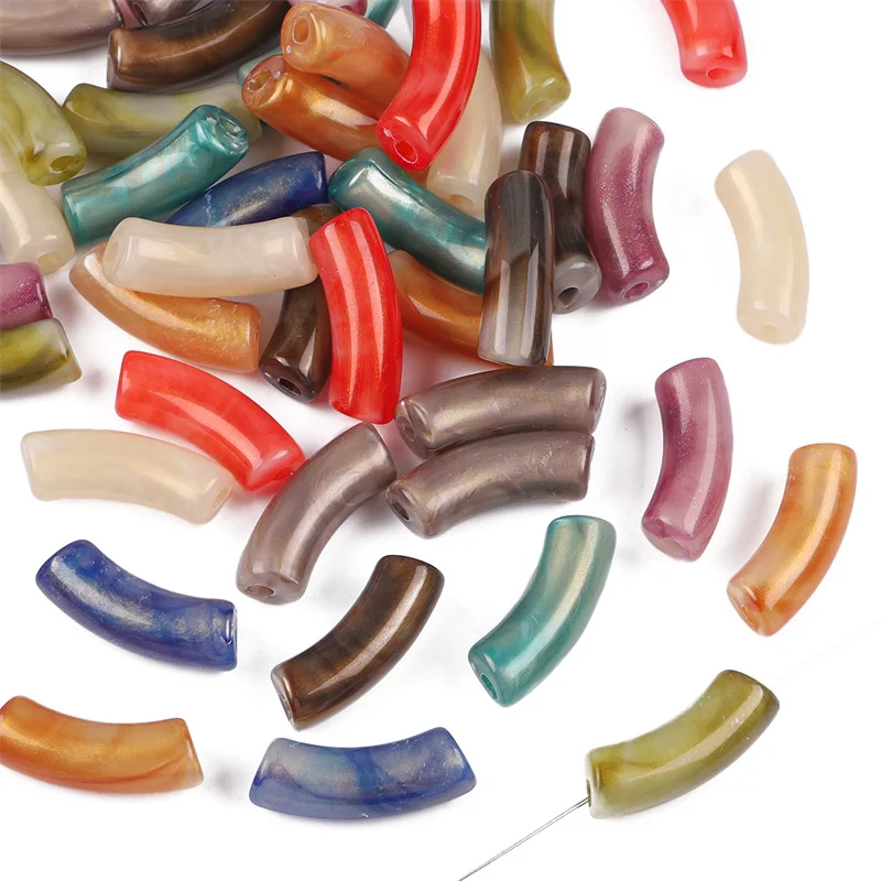 34MMVintage Colorful 35mm Curved Tube Acrylic Plastic Loose Beads for DIY Bamboo Tube Beaded Bracelet Jewelry Making Accessories