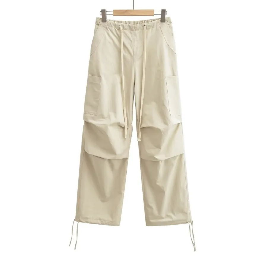 Women Winter Long Thermal Drawstring Waist Street Leisure Hip Hop Cargo Pants