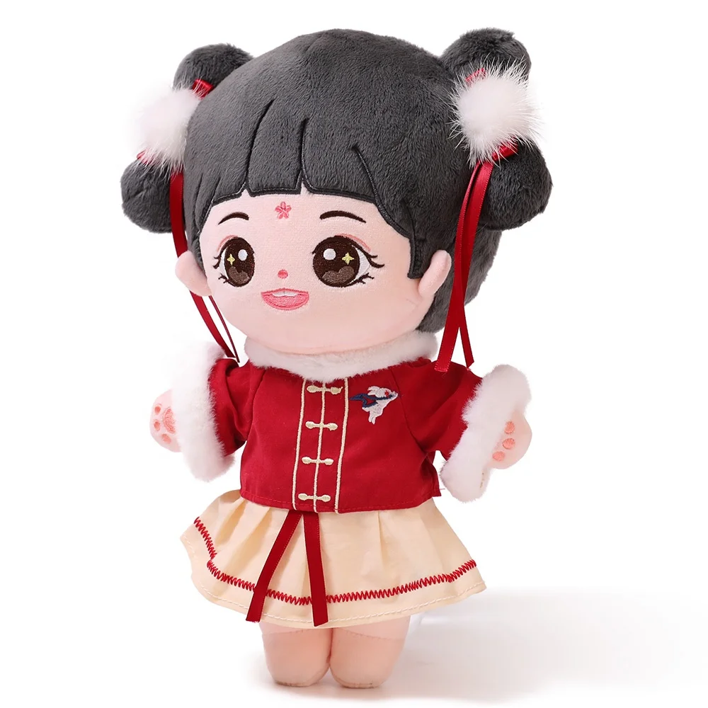 Ready to ship cheap stuffed plushie soft dolls custom made your own design plush dolls clothes packaging