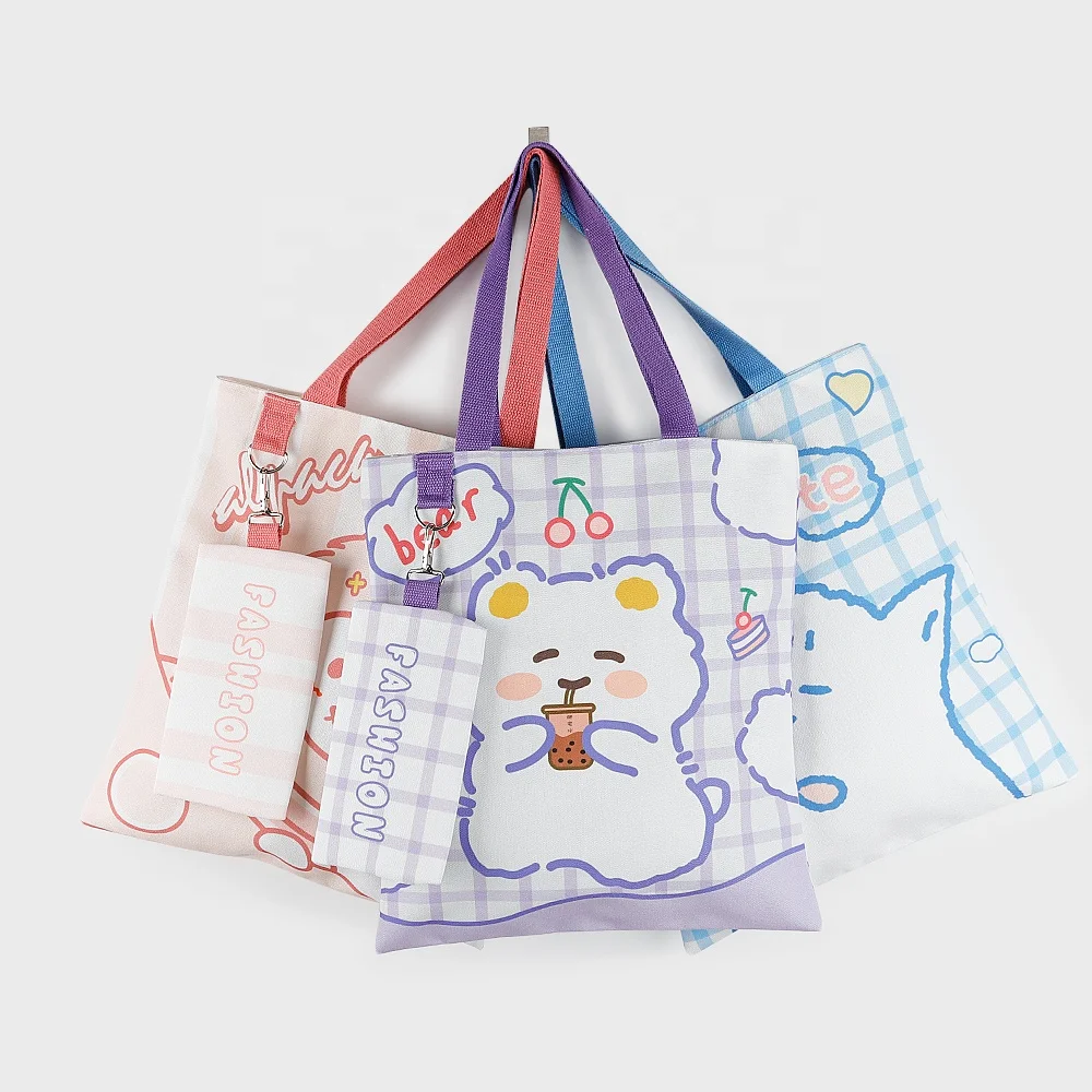 Custom Reusable Shopping 12oz Cotton Zipper Tote Cheap Wholesale Canvas Bags With Small Pouch