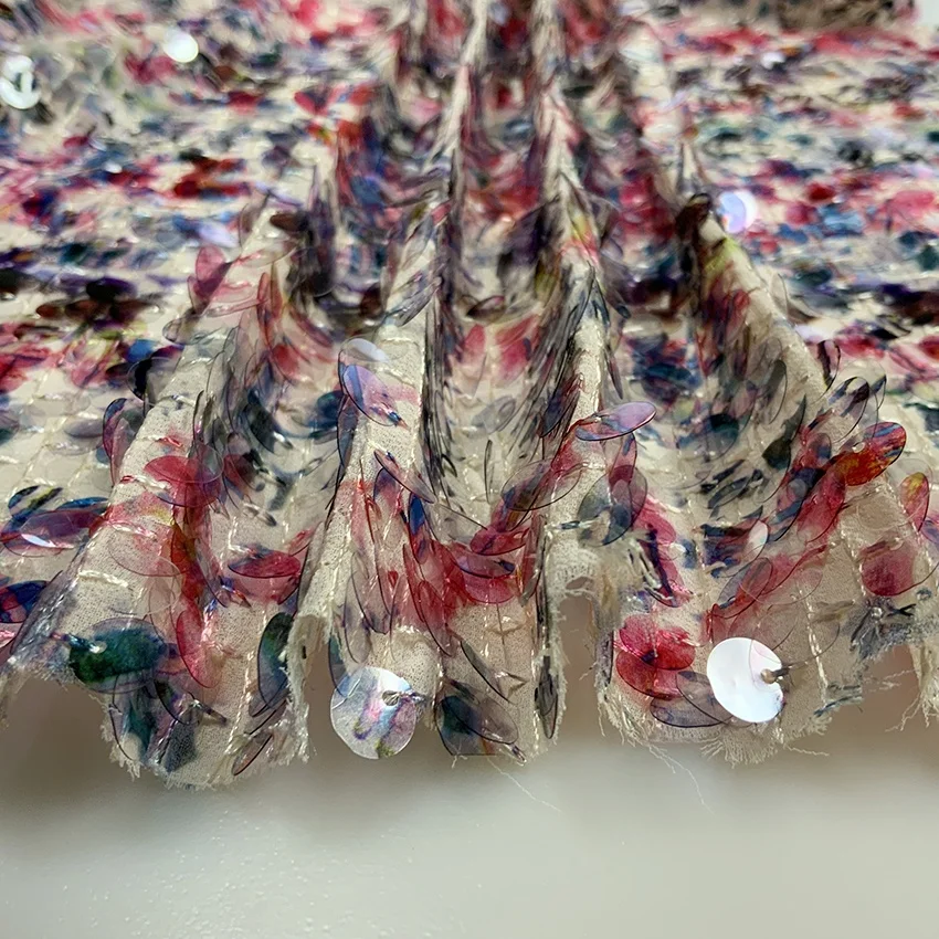 Shaoxing textile factory price 3D printed sequin embroidery chiffon fabric with sequins