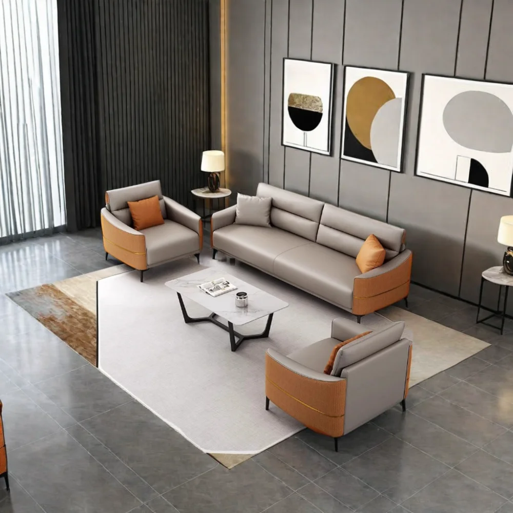 Luxury Modern Contemporary Office Sofa Set High Quality GENUINE Leather for Living Room Dining and Reception Office Furniture