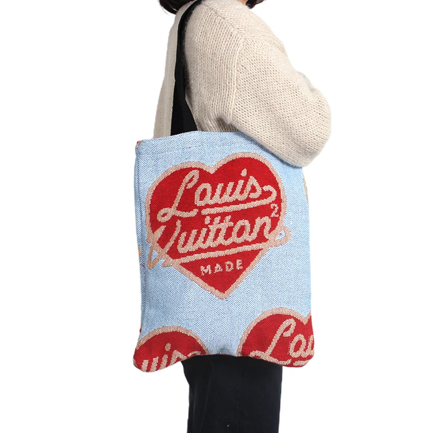 custom design leisure jacquard Women tote bag tapestry  cotton polyester With drawing woven shopping bag