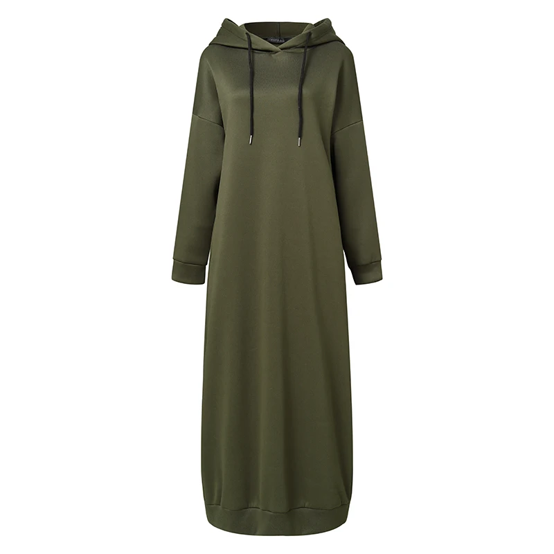 Muslim Dress Women Sweatshirt Dress Stylish Hoodies Long Sleeve Maxi Dress Female Casual Solid Hooded Vestidos Robe