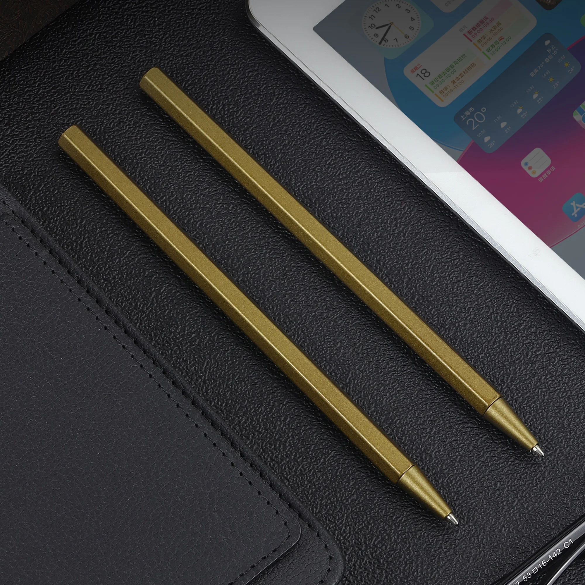 Pure Brass gel pens Custom logo Handmade Mirror Surface Matt Gold Pocket Clips Brass Roller Pen