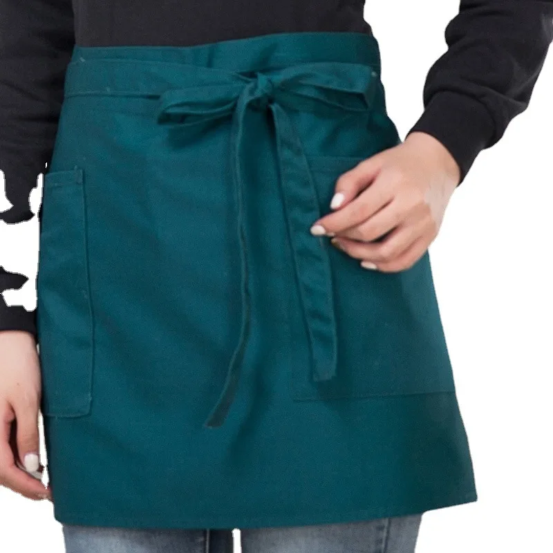 3 Pocket 2 Pocket Custom Black Cotton Polyester Short Waitress Half Server Waiter Apron Waist for Kitchen Coffee Bar