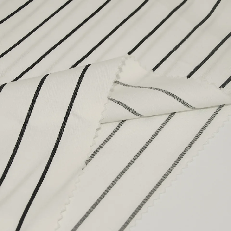 Black white 60s high density 4/1 twill woven textile custom 100% poplin stripe cotton fabric for blouse