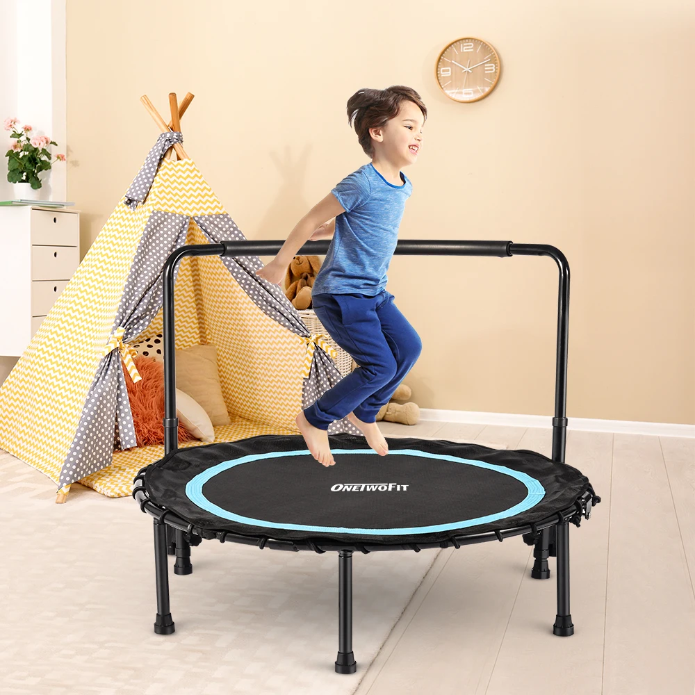 Onetwofit Hot Selling Fitness Rebounder Small 36 inch Indoor Trampoline Playground Rides Bungee Jumping in Black & Blue