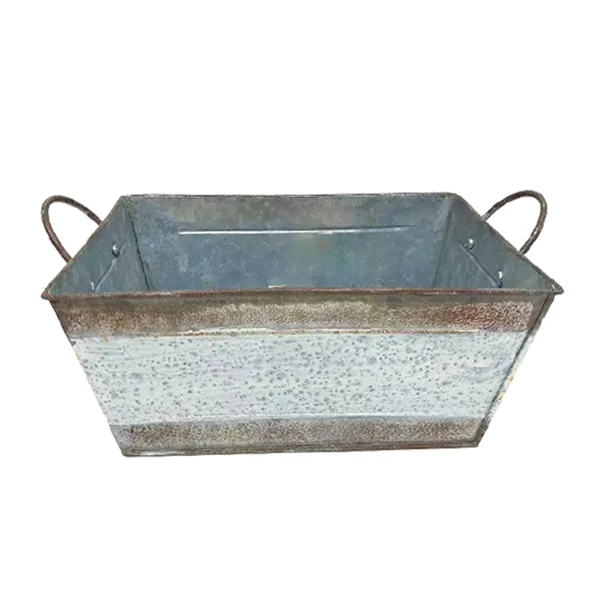 Винтажные прямоугольные металлические горшки ведро оцинкованные для выращивания овощей и фруктов с металлическими ручками
