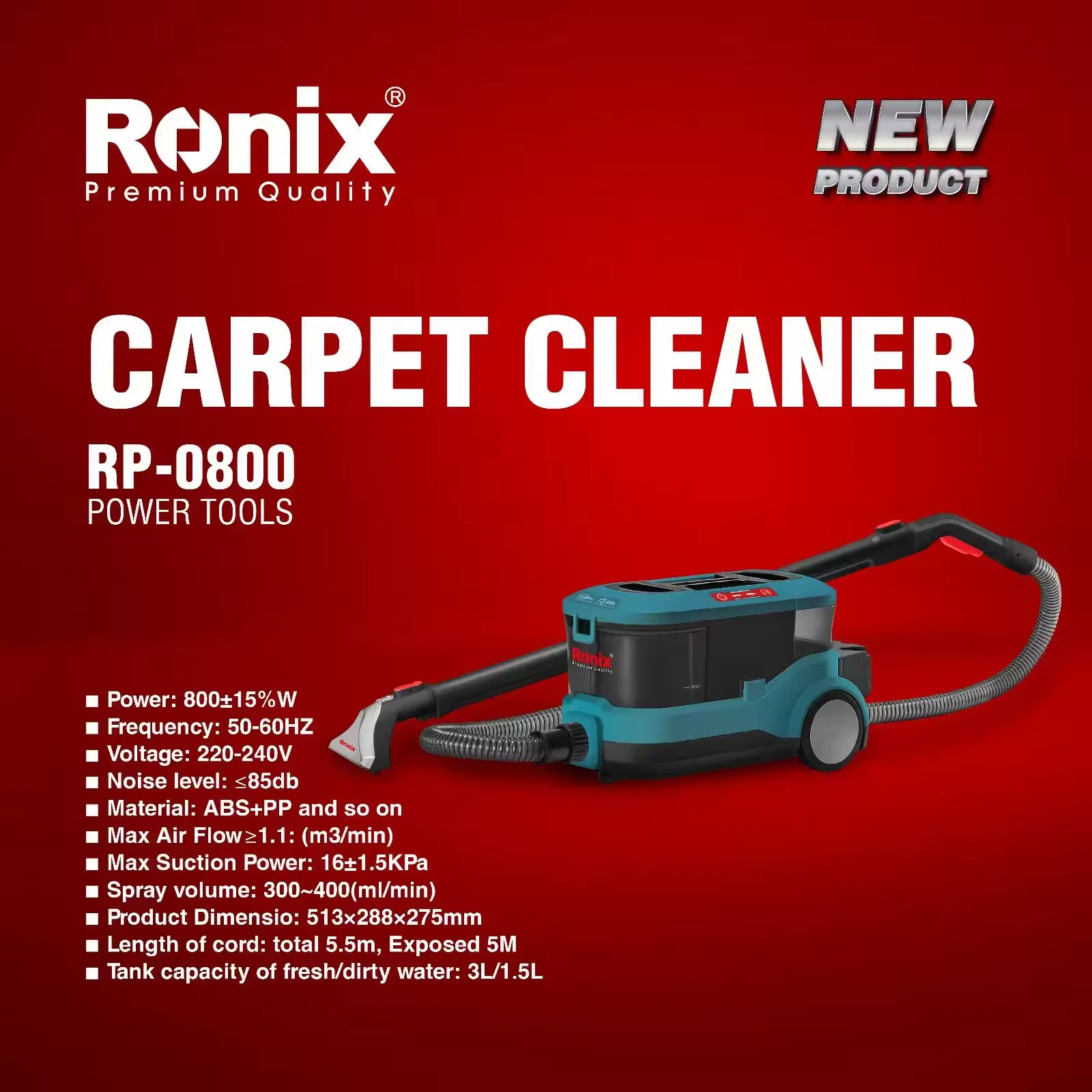 Профессиональный коммерческий портативный ручной RP-0800 Ronix вакуумный пенопластовый паровой аппарат для чистки ковров автомобиля