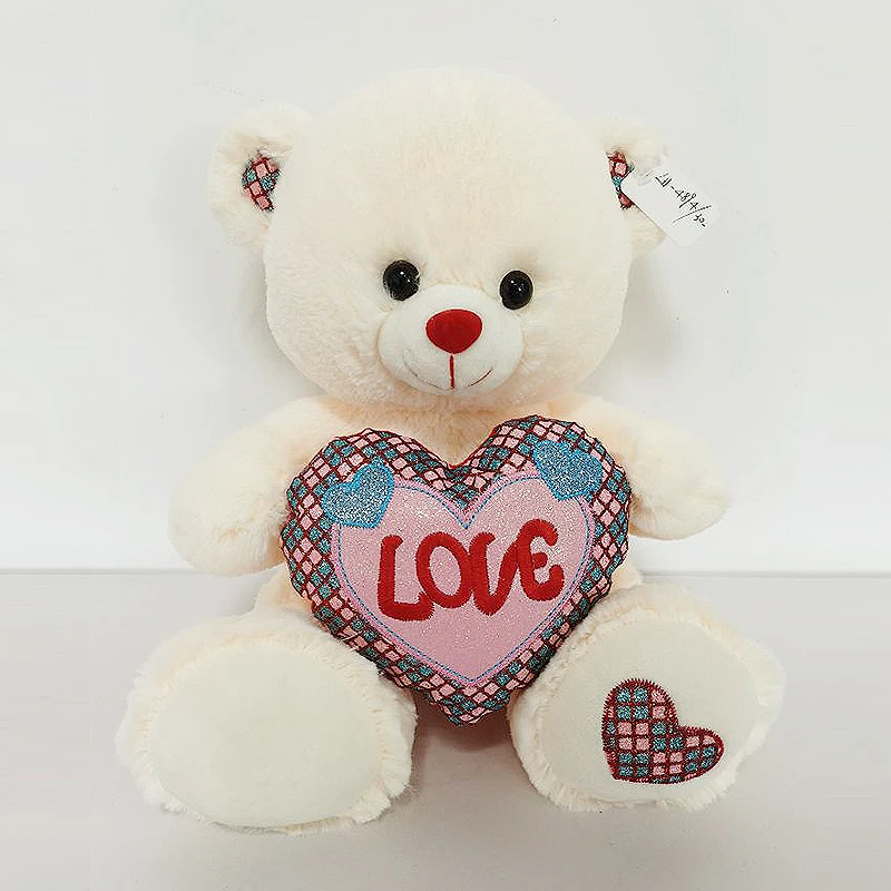 Color brilliancy white/brown teddy bear holding red heart with i love you in hand bear animal stuffed plush toy