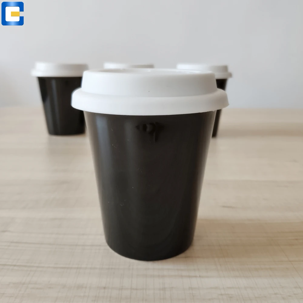 ceramic mug without handle, single wall 8oz/250ml ceramic travel coffee cup with silicone lid