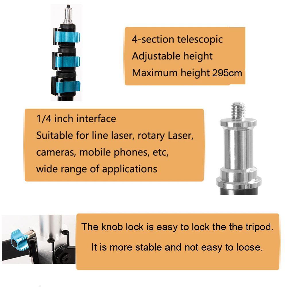 
295cm Adjustable camera mobile phone tripod stand with air cushion for selfie light Laser Level tripod 