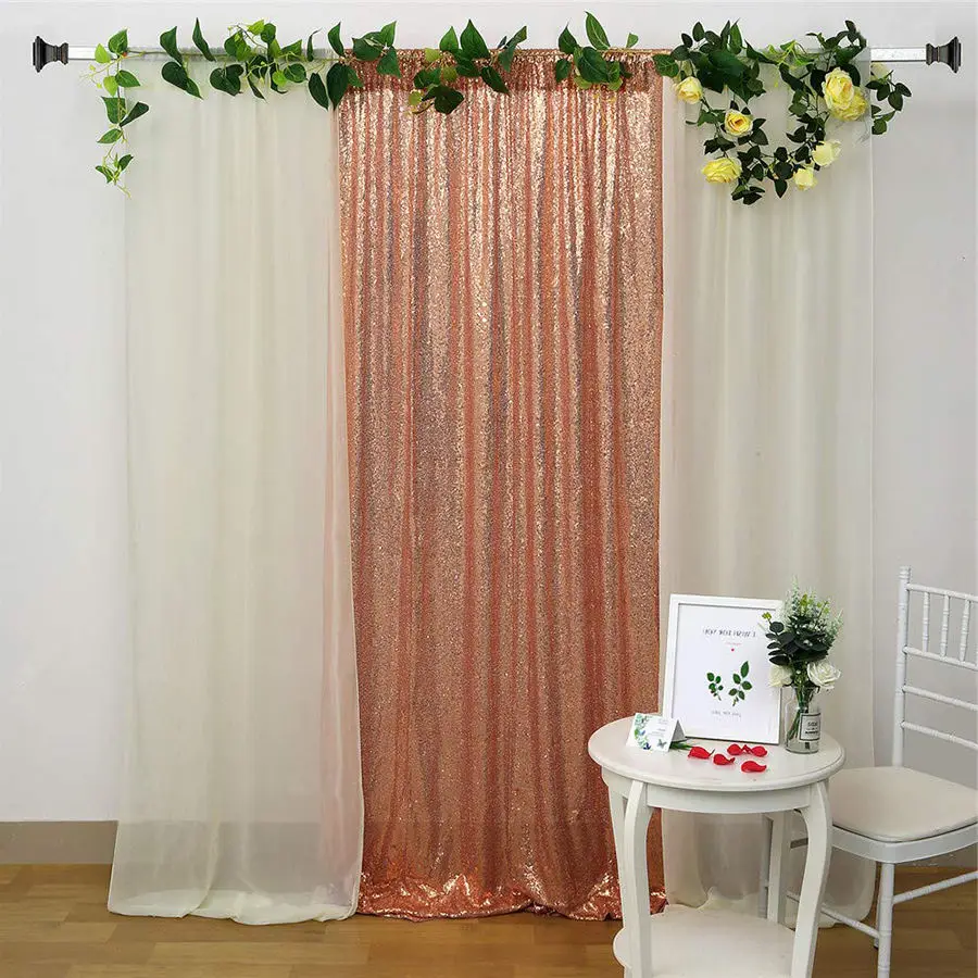 Wholesale Hotel Wedding Dinner Portable Background Glitter Fabric Stage Decoration 8ft x 8ft Rose Gold Sequin Curtain Backdrop