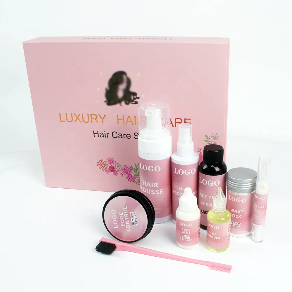 New Custom Logo Wig Install Boxes Waterproof Lace Glue Tint Spray Lace Wig Kit Private Label Strong Hold Lace Glue Kit