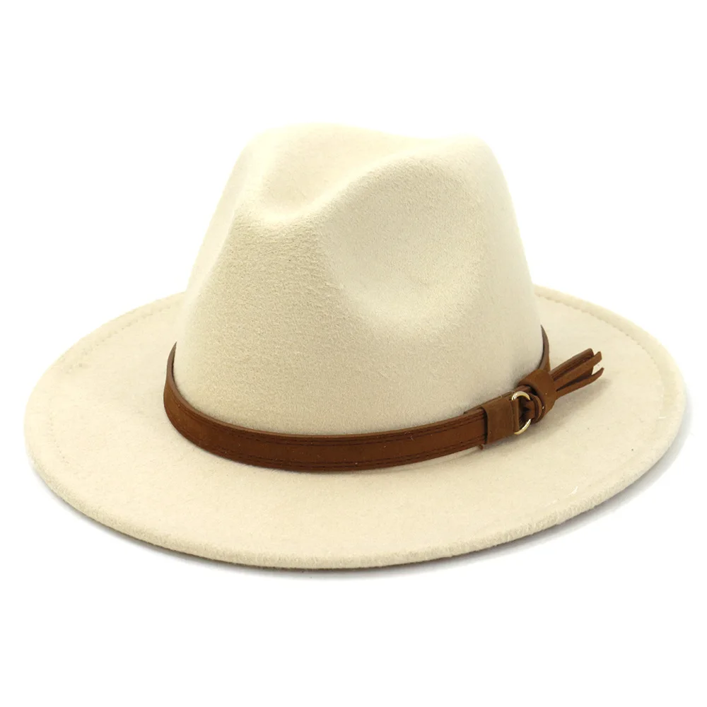 Men Women Vintage Wide Brim Fedora hat with Belt Felt Jazz Buckle hat fedora hats