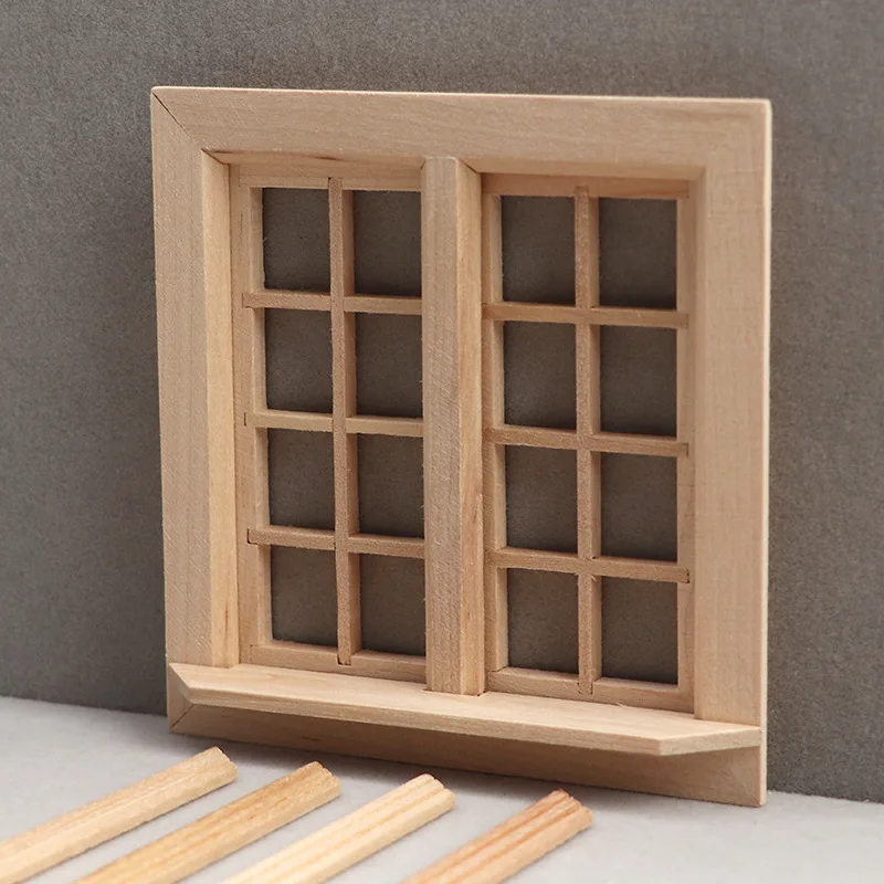 Mini Furniture Doll House Window Frame Model Decoration Miniature Window Frame Wooden Window for Dollhouse