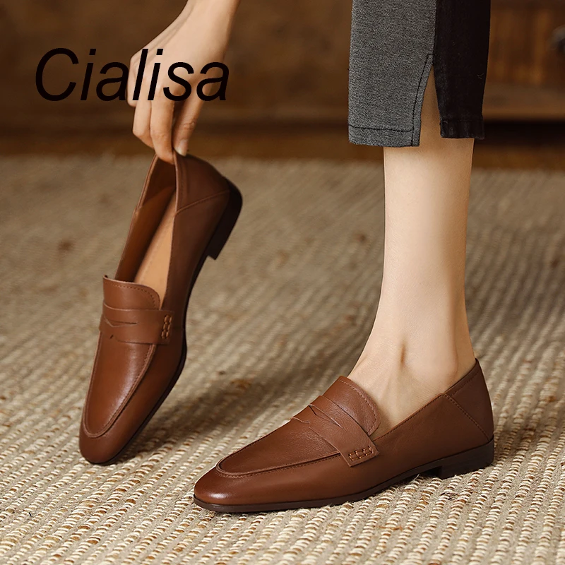 Женские классические туфли Cialisa из натуральной кожи на мягкой резиновой подошве повседневные Лоферы без застежки плоской 2023