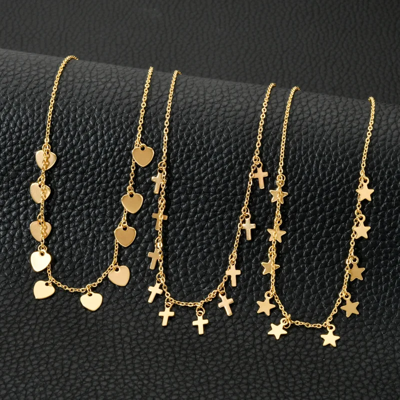 Fashion Gold Plated Stainless Steel Clavicle Chains Ins Style Cross Stars Pendant Necklace Women Jewelry