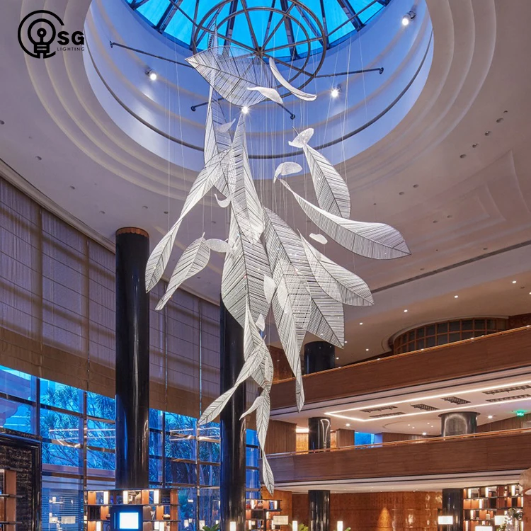 Luxury Chandelier Indoor Home Leaves Feather Staircase Hotel Library Lobby Handmade Custom Glass Leaf Chandelier