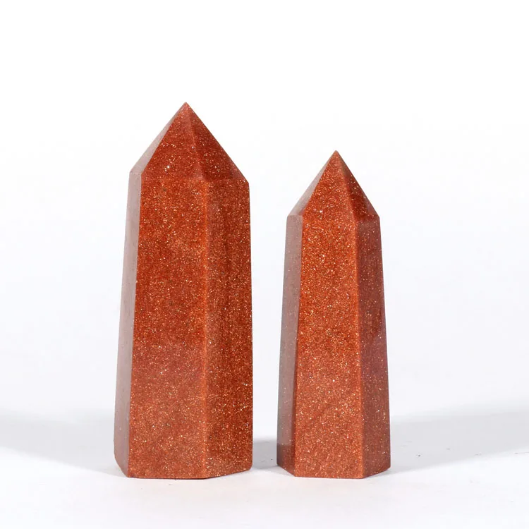 Natural Rock Quartz Red Golden Sandstone Point Crystal Wand for Reiki Decoration
