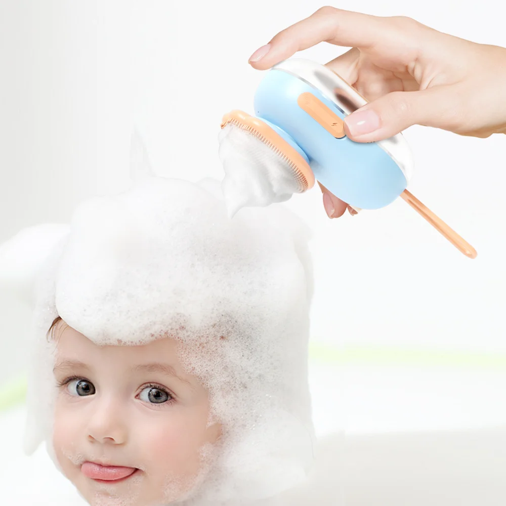 Baby bath supplies products, portable electric baby soft silicone hair shower massage bath brush set/