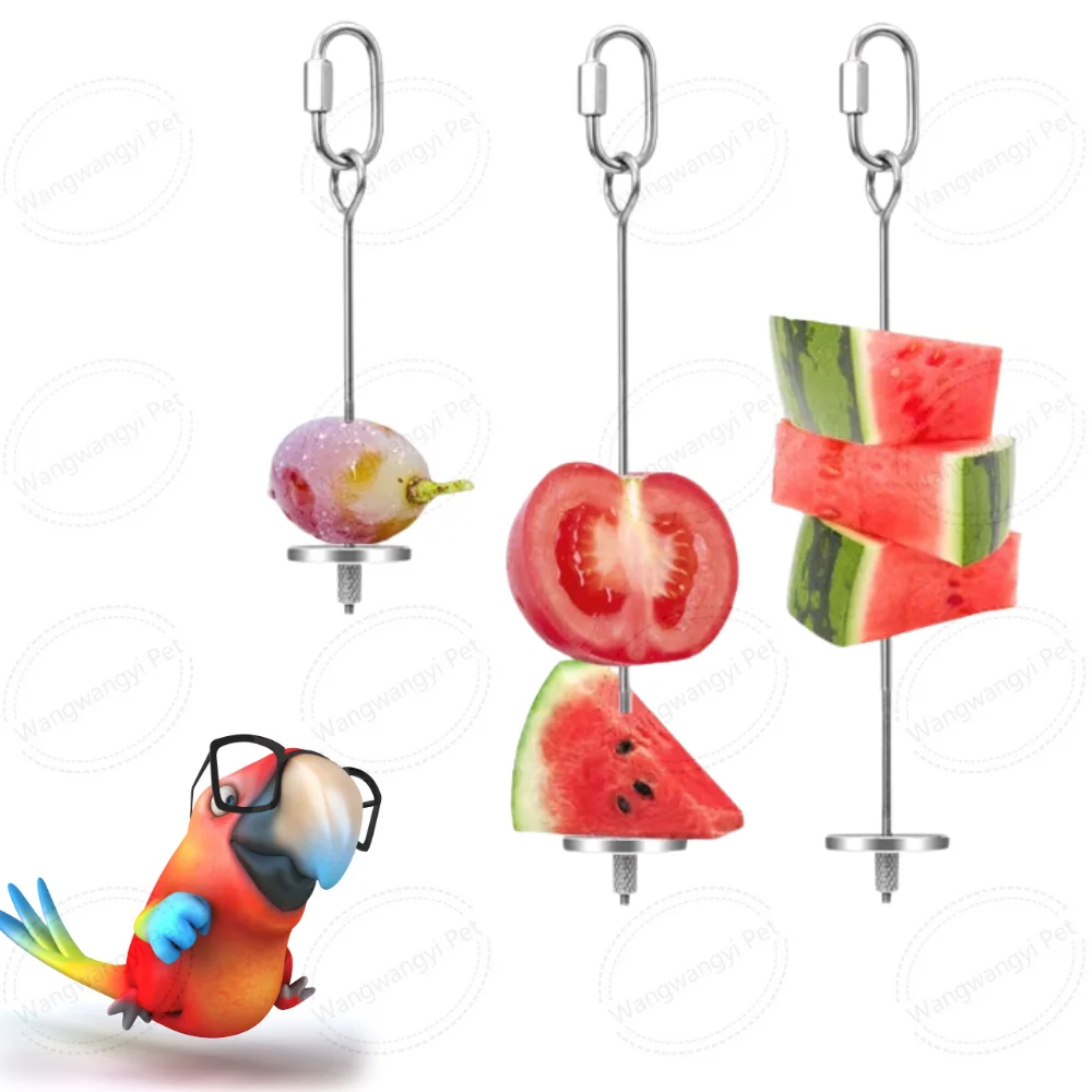 Stainless Steel Bird Skewer Food Holder Parrot Hanging Vegetable Fruit Feeder