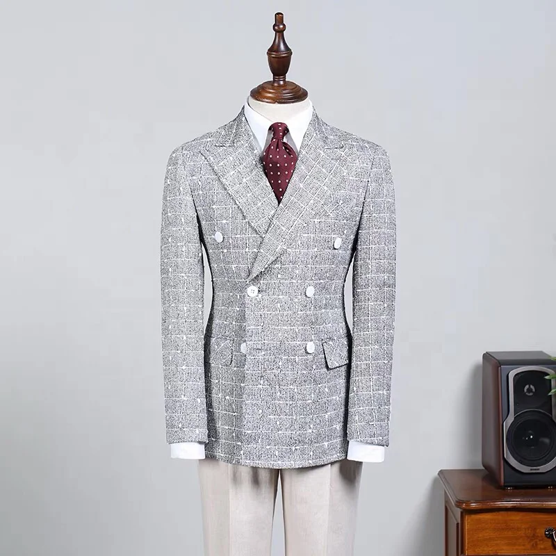 New style business Favorable price Slim fit Men Suit plaid blazer 2 Pieces custom mens suit