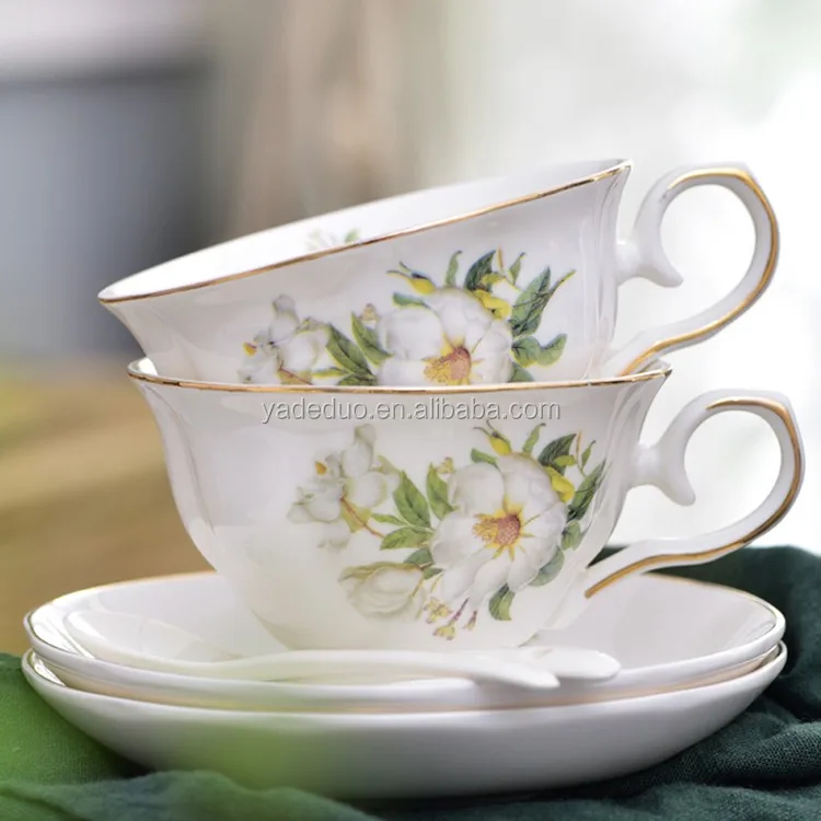 Nordic porcelain floral tea cup with teapot milk jar sugar bowl holder ceramic novel flower coffee cup saucer set