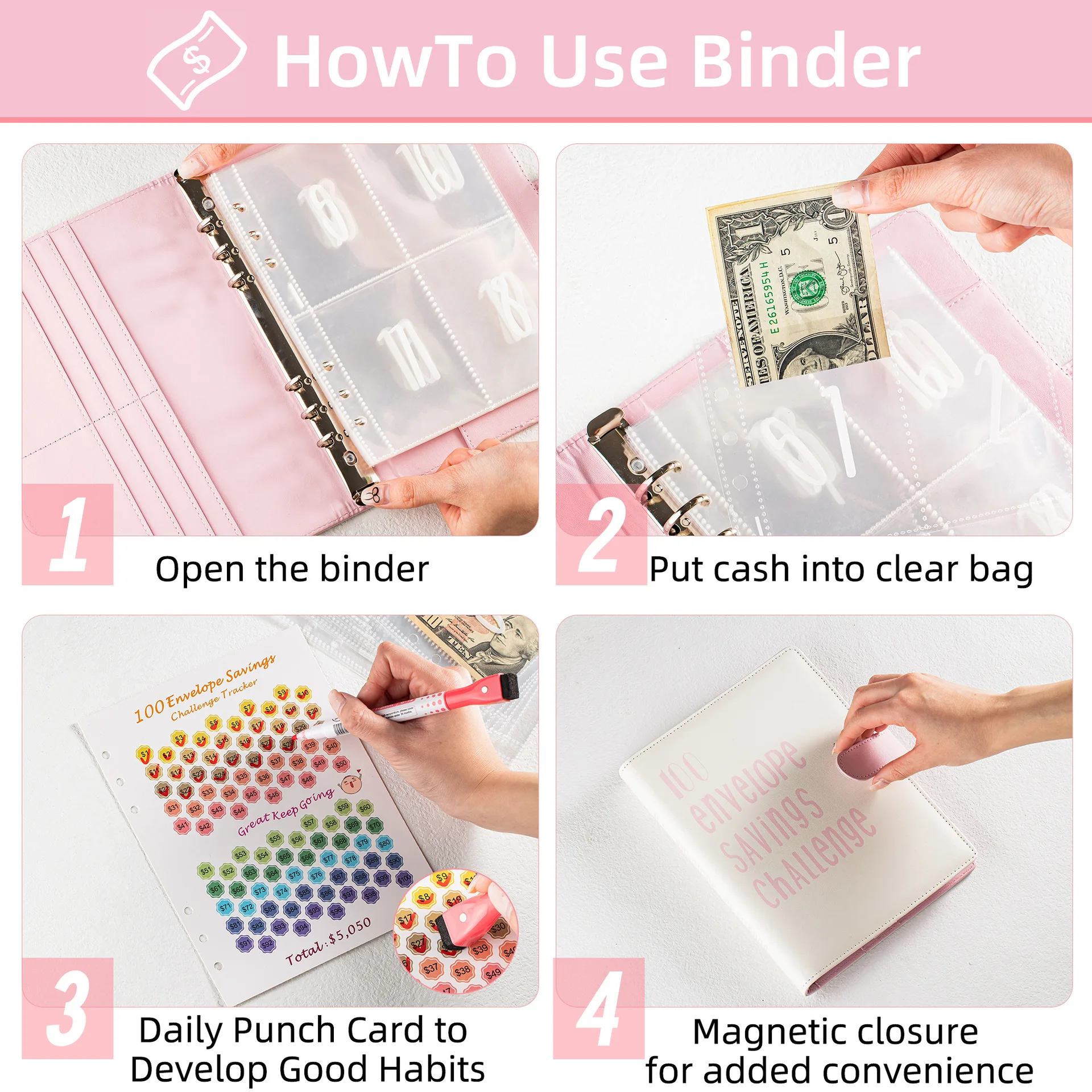 2024 Planner 100 Day Savings Challenge Binder Money Saving Challenge Ring Binder A5 Budget Binder Planner Notebook