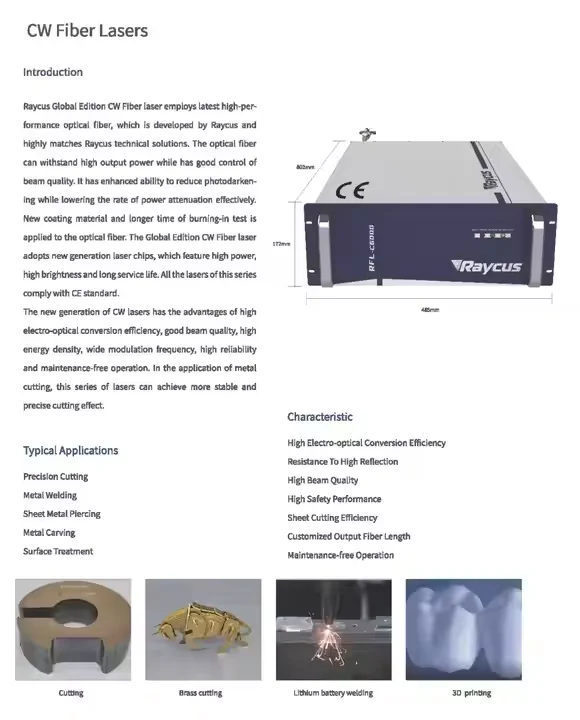Raycus Fiber Laser Source 1000w 1500w 2000w 3000w Laser Cutting Equipment Parts Laser Source Raycus