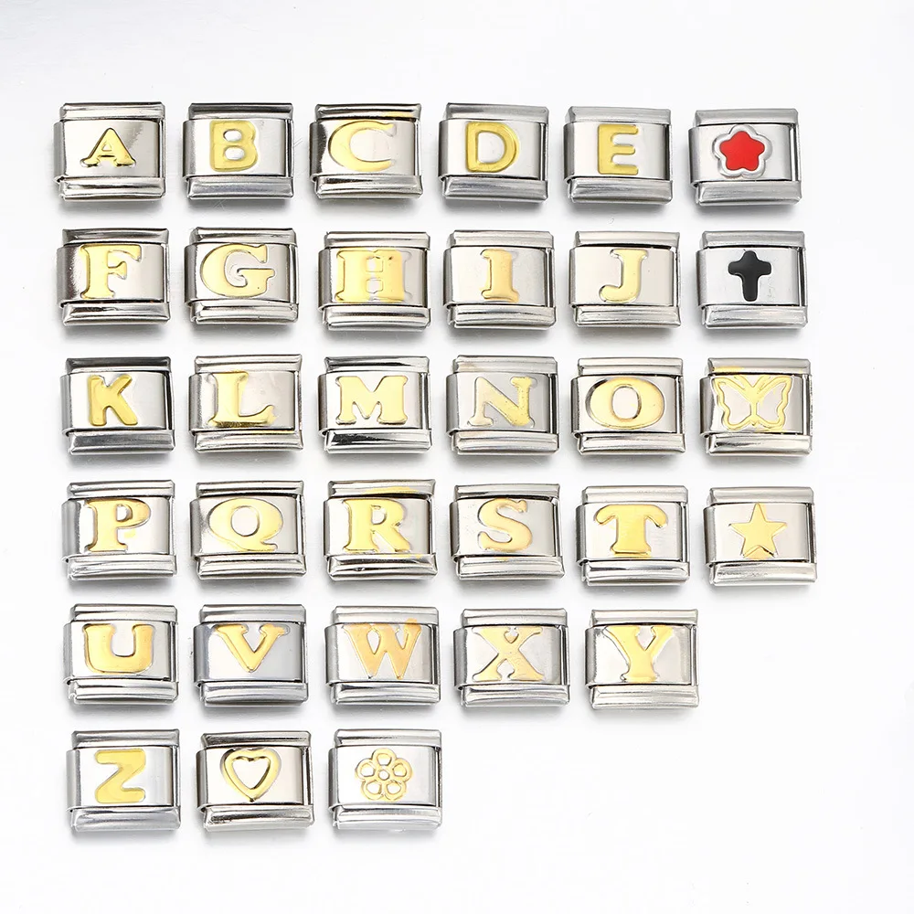 LAMOON, заводская цена, высокое качество, позолоченные тисненые 26 букв из нержавеющей стали, итальянские Подвески для браслетов, браслетов, ожерелья