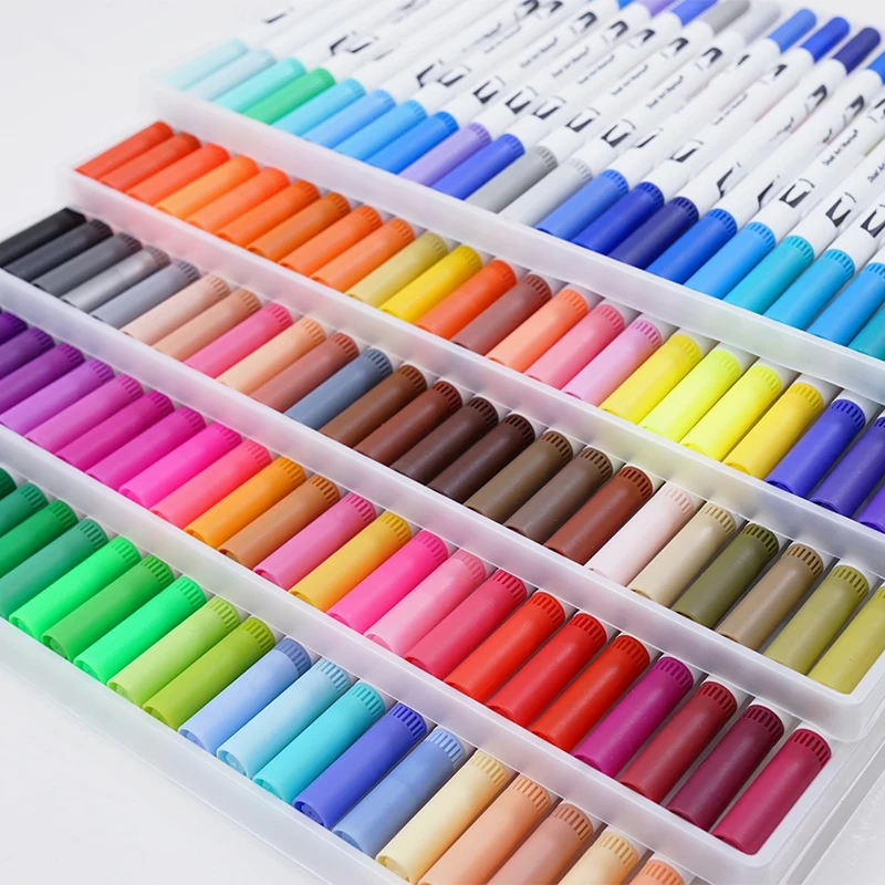 Hot Selling Water-based Non-toxic Ink 100 Colores Brush Pen Art Markers Set Dual Tip Brush Art Marker PAINT MARKERS