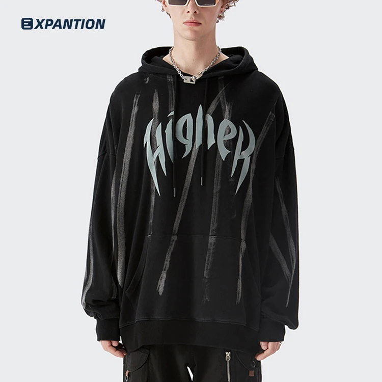 EXP high quality drop shoulder long sleeve streetwear hiphop bulk black gym men pullover tye dye hoodies