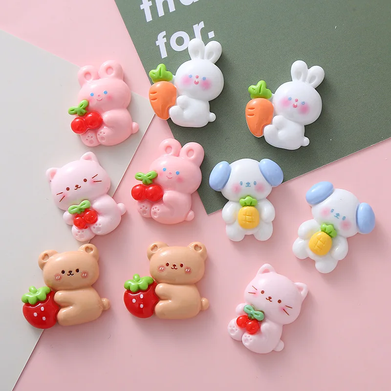 2023 Fashion  Cute  Holding Fruit Rabbit Resin Diy  Accessories Hair Clip Cream Gel Phone Case  Refrigerator Magnet Accessories