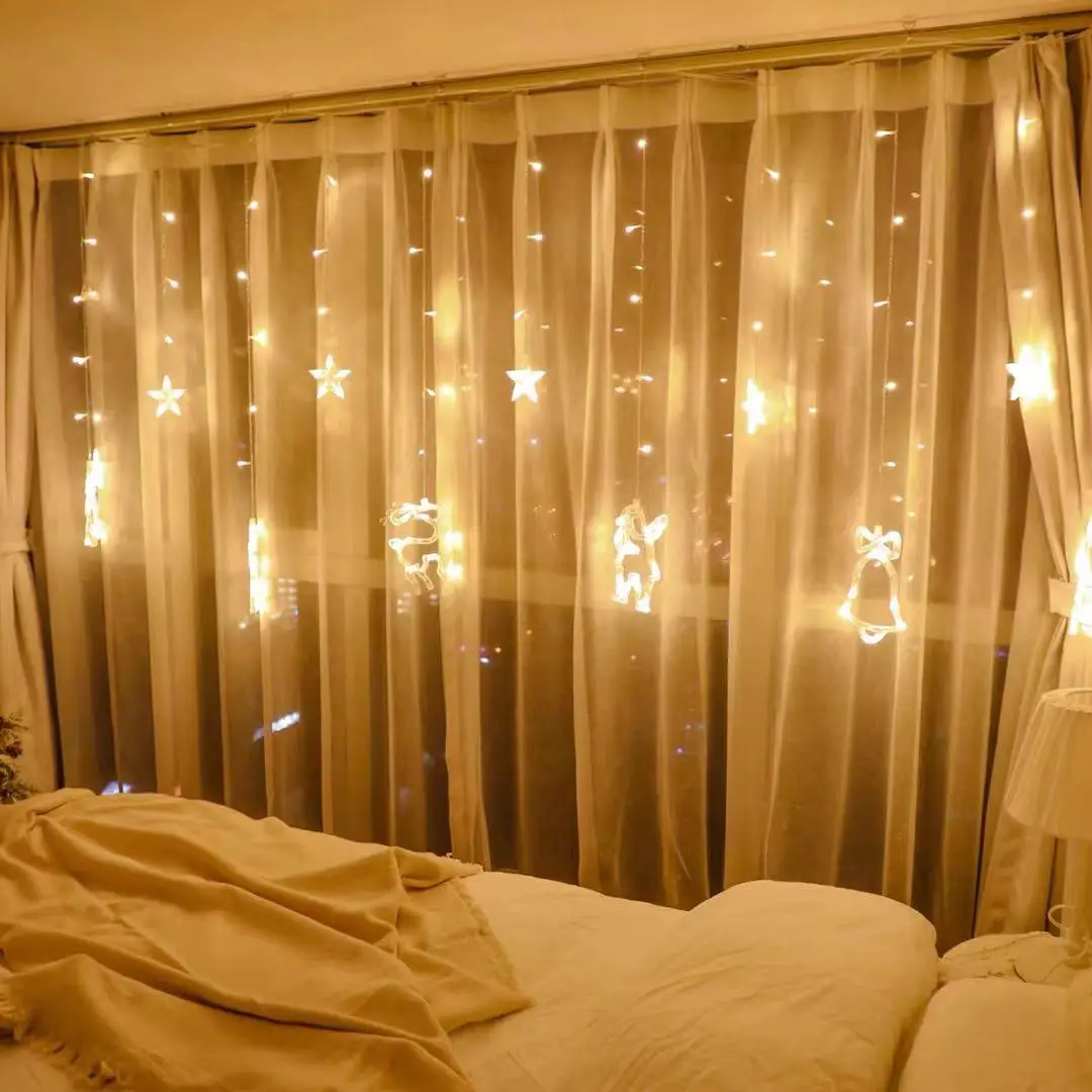 
Holiday Curtain warm white Solar Wall Lights Christmas Lights Led sucker Window Hanging 