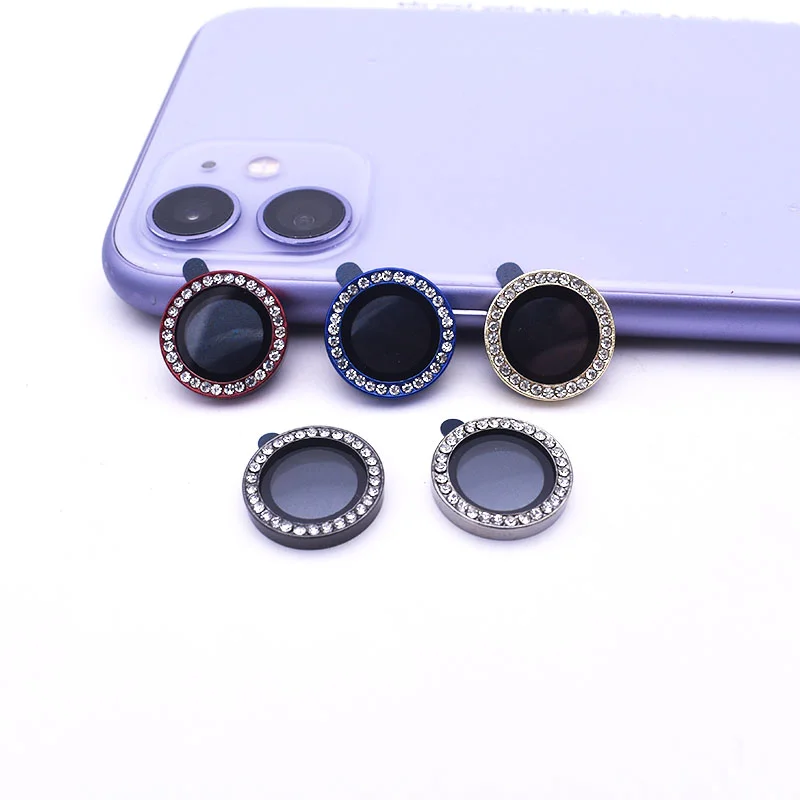 Glitter Tiny Diamond Alloy Ring Glass Tempered Camera Circle Cover For Iphone 12 Pro Max Camera Lens Screen Protector