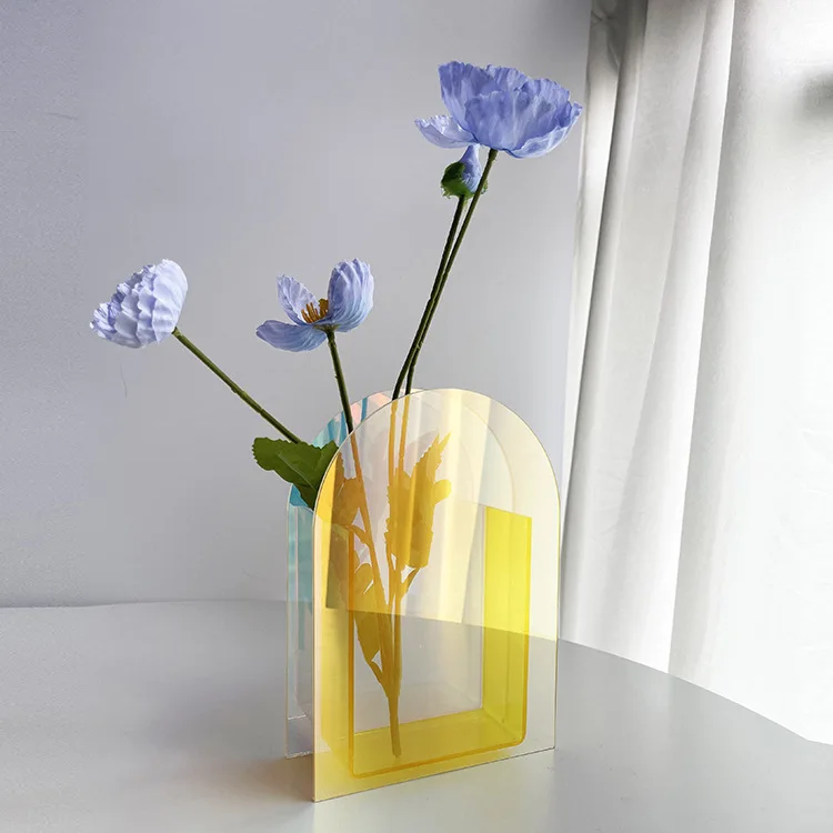 Nordic colorful acrylic vase transparent arch vase model room decoration creative simple bud vase hot selling