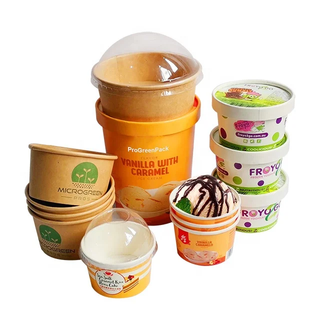 4oz 8oz 16oz Custom ice cream packaging containers suppliers with Logo Lids And Spoon