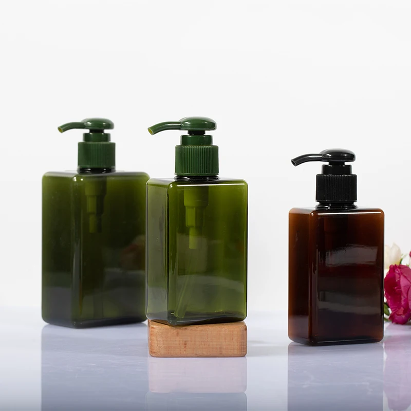 OEM logo 100ml - 500ml hotel empty green amber packaging shower gel body lotion plastic pet pump shampoo bottle