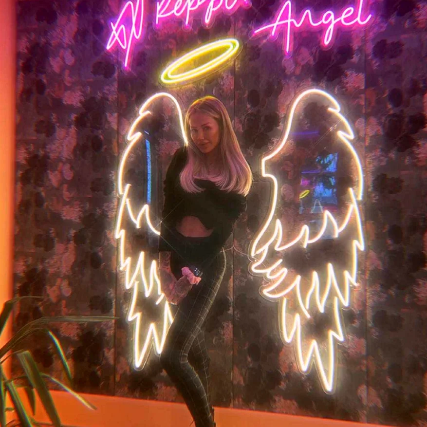 Прямая поставка, водонепроницаемые настенные неоновые вывески без Moq, акриловые гибкие полосы с пользовательским логотипом, крылья ангела, светодиодные неоновые вывески для магазина, бара, вечеринки, свадьбы