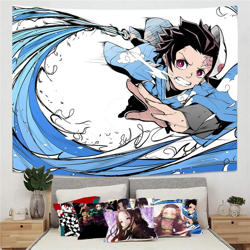 Dropshipping New Home Decor Hanging Background Tapestry Custom Cartoon Demon Slayer Wall Tapestrys