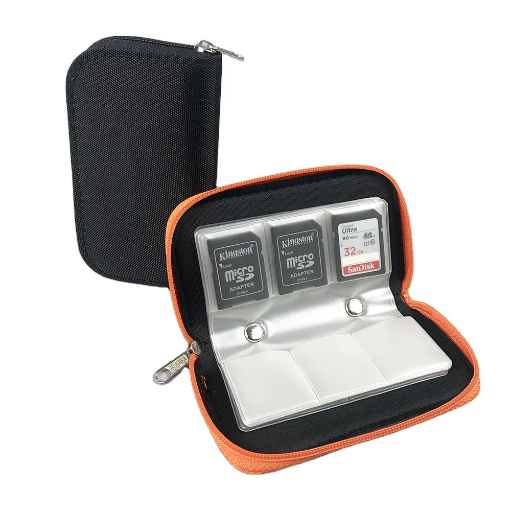 22 Pocket PVC Nylon Cases Storage Zippered Micro SD CF TF SDXC SDHC Secure Digital Memory Cards Holder Credit Card Storage Bag