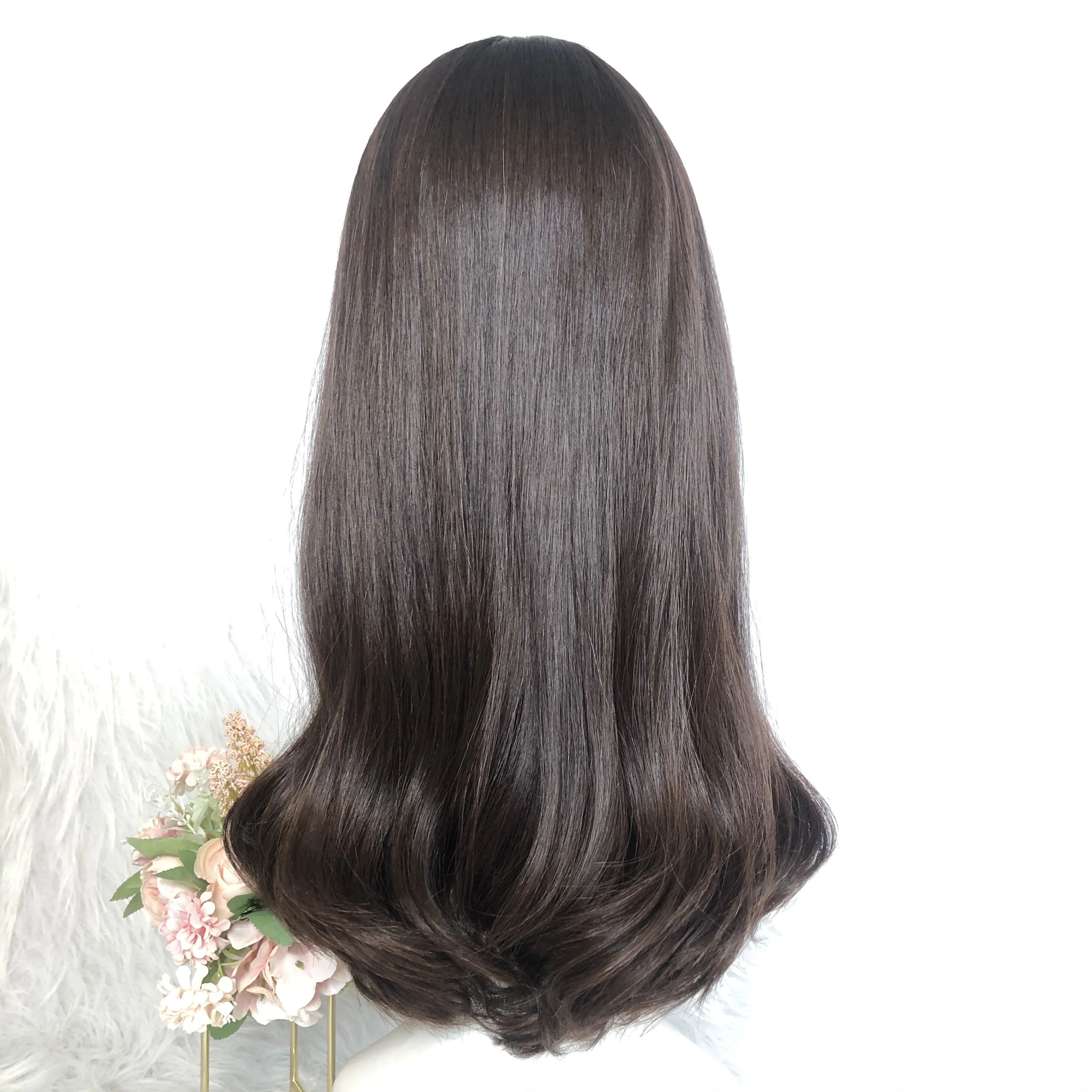 
Wholesale Top Grade 20 Inches Natural 4# Color European Hair Kosher Wigs With Deep Swiss Lace Ear To Ear 