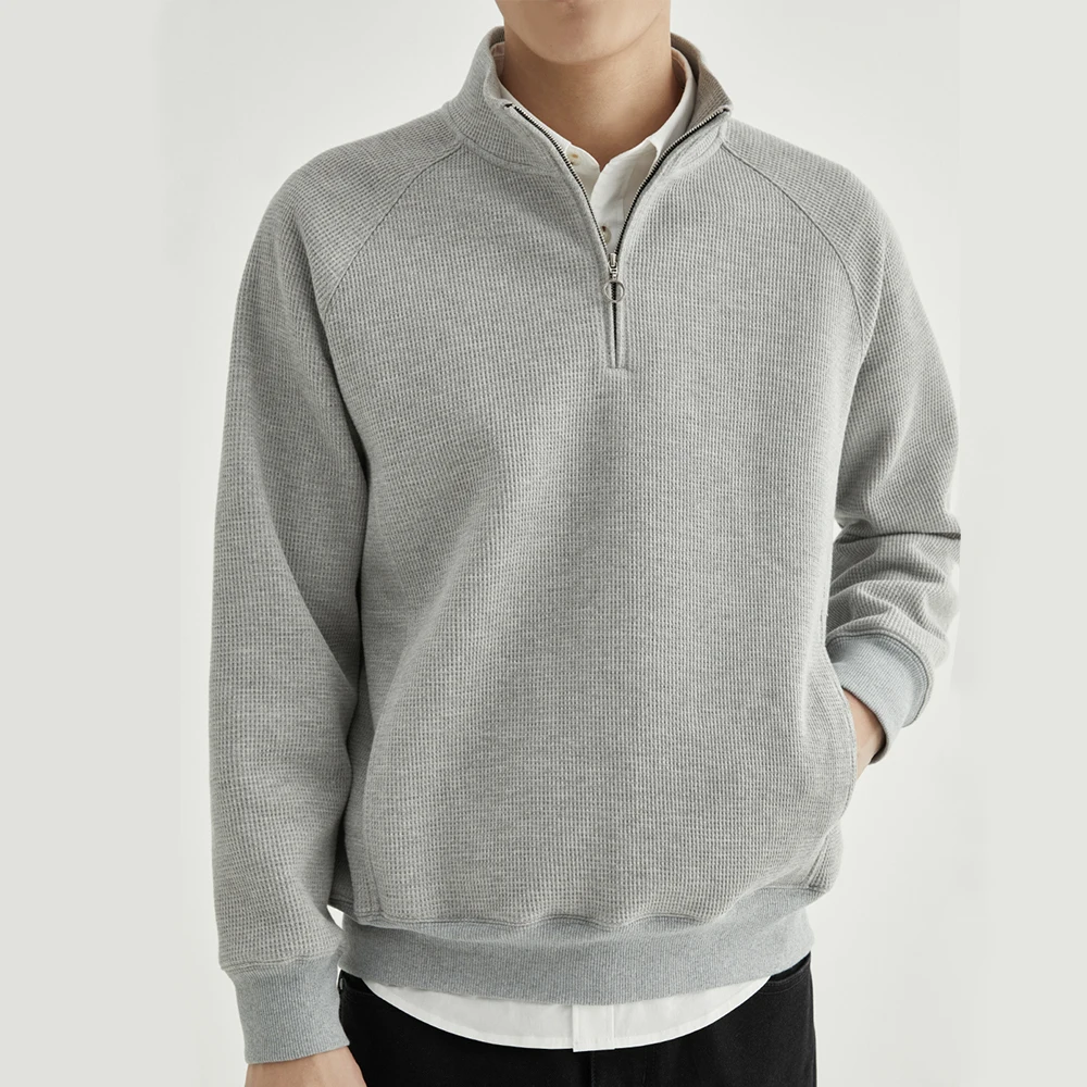 High Quality Unisex Quarter Zipper Waffle Hoodie Custom Men Plain 1/4 Half Zip Waffle Knit Pullover Hoodie Sweatshirts With Zip