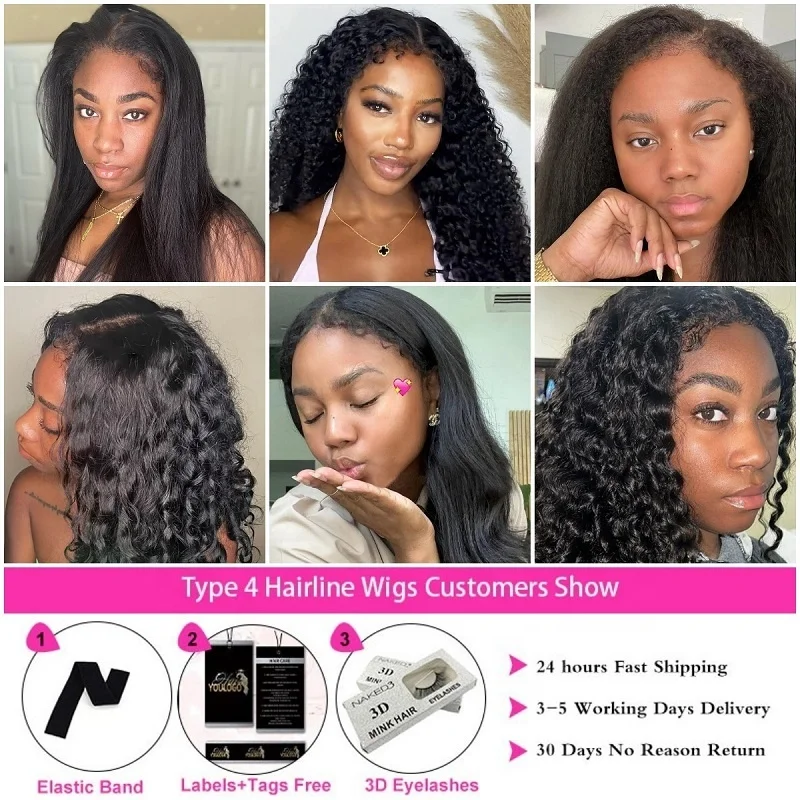 Kinky Straight Wig With Afro Kinky Curly Baby Hair 13X4 HD Lace Front Human Hair Wigs Natural Hairline Kinky Edges Curly Hair