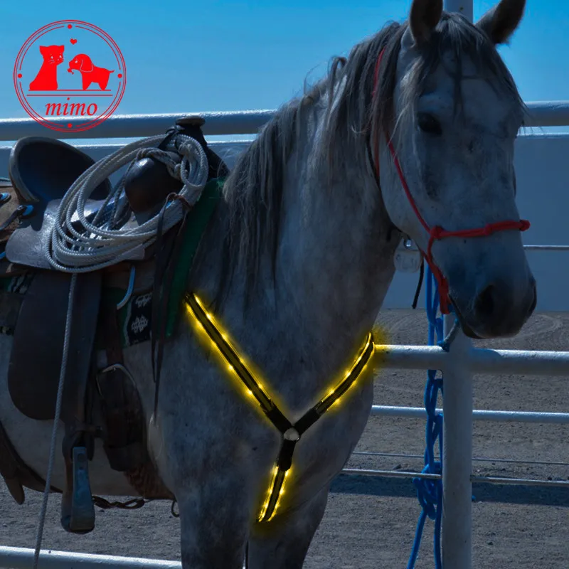 Dual Led Horse Harness Night Visible Colorful Nylon Breastplate Breast Collar Safe Horse Riding Equipment Equestrian